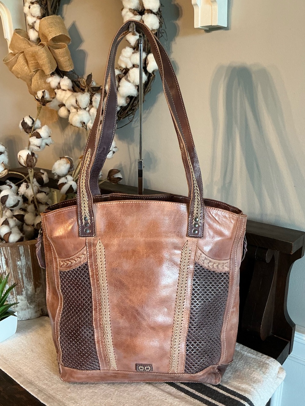 Bed Stu Leather Amelie Shoulder Bag Tote Tan Teak Mason MSRP $365